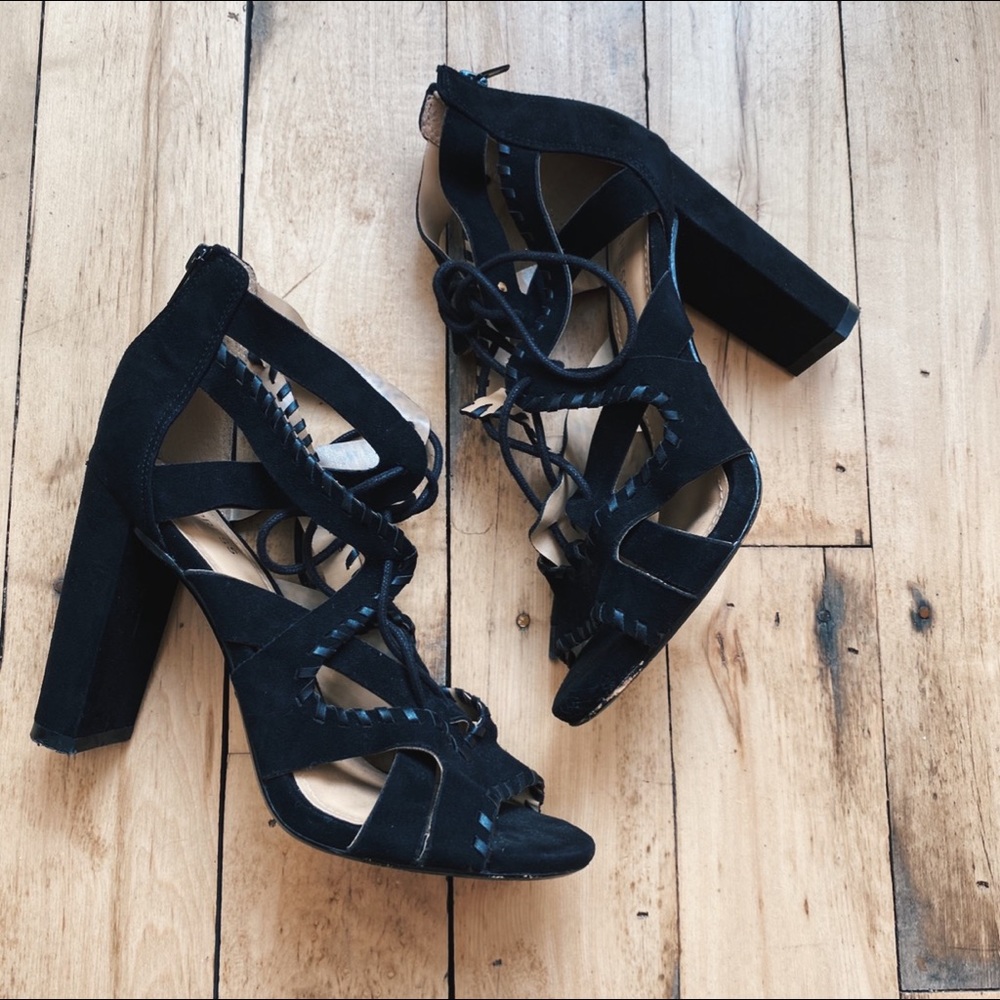 Express Black Chunky Lace Up Heel